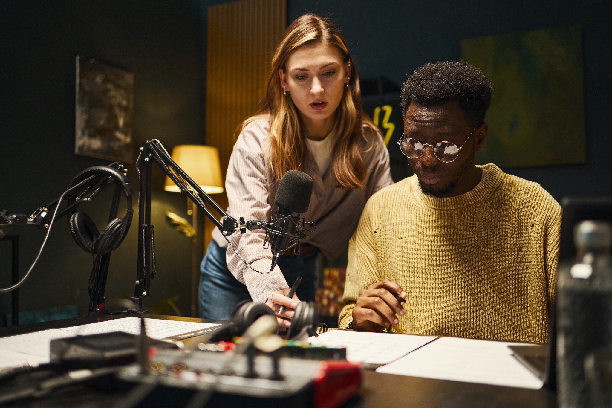 People sharing a story in a studio